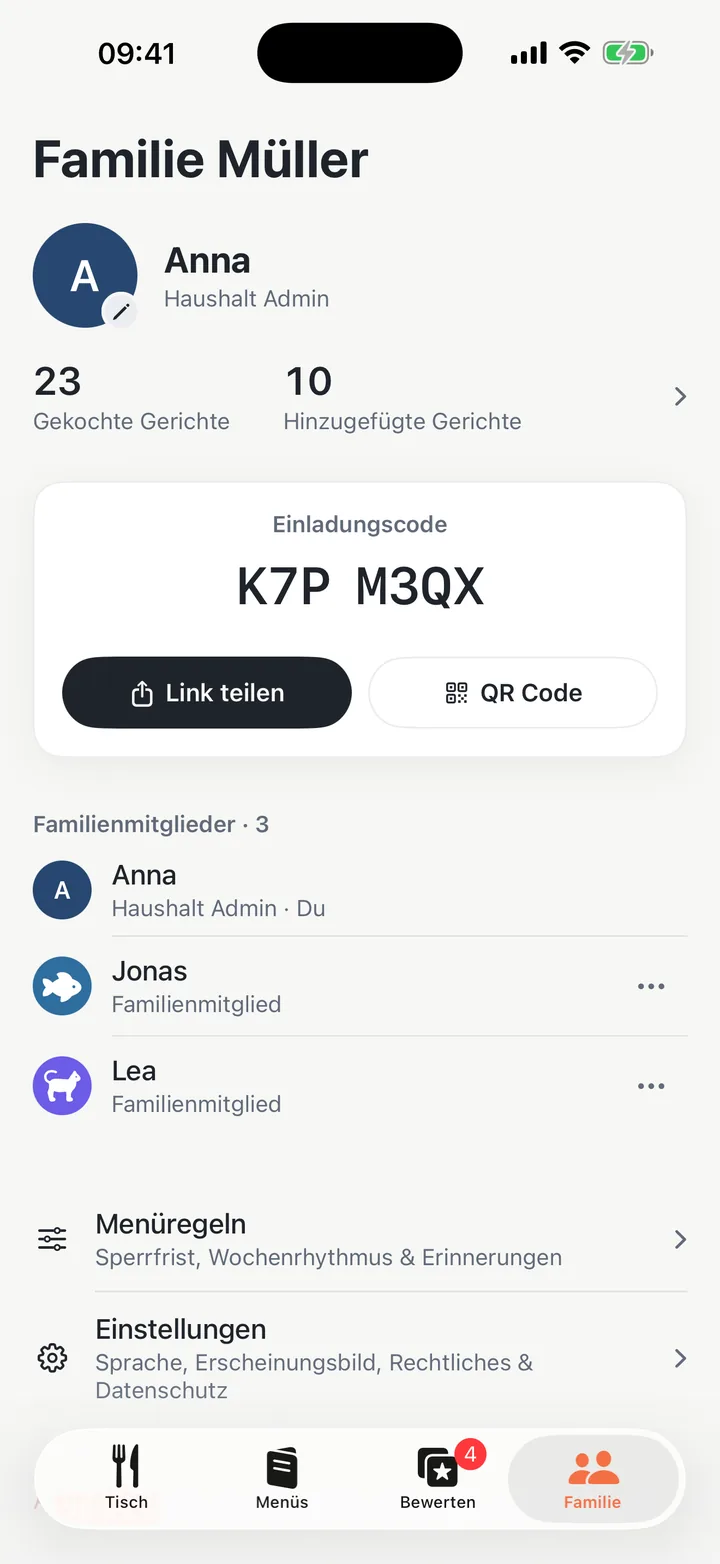 Eine Familie mit ihrem Einladungscode in Yadlo