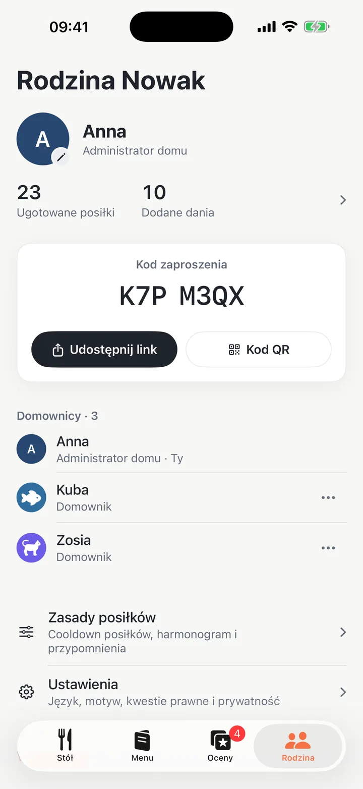 Rodzina z kodem zaproszenia w Yadlo